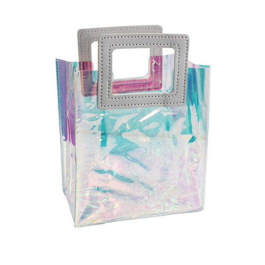 Transparent Clear Nylon Gift Bag High Quality PVC Handled Gift and Shopping Bag (Silver, 18x20x10 cm