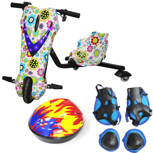 Drifting Electric Scooter for Kids & Adults - 350W Motor, 36V Battery, Safety Gear, 6 & 8 Tires (Flo